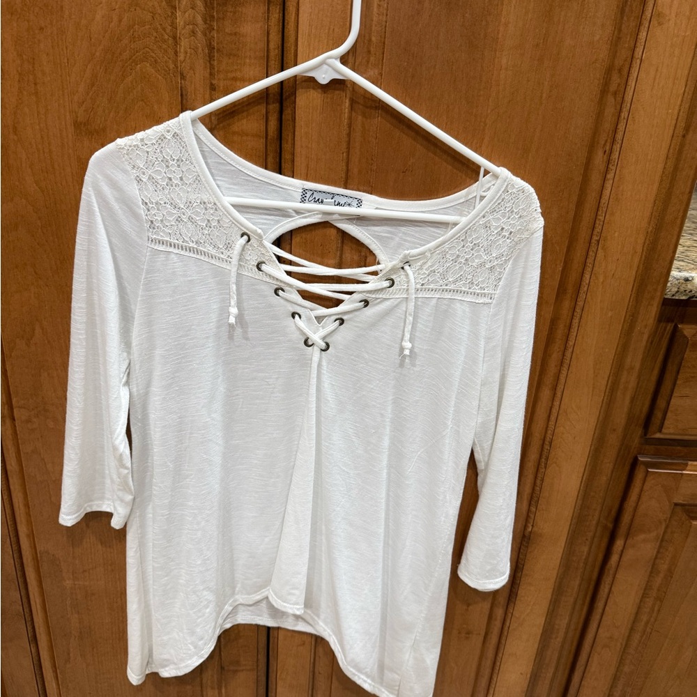 Almost Famous White Lace-Up Blouse